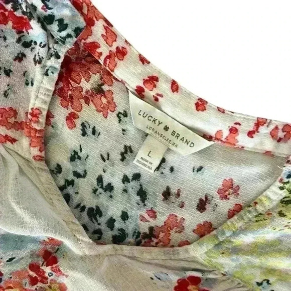 Lucky Brand Viscose Peasant Floral Boho Popover Tunic Blouse Size Large - Picture 6 of 6